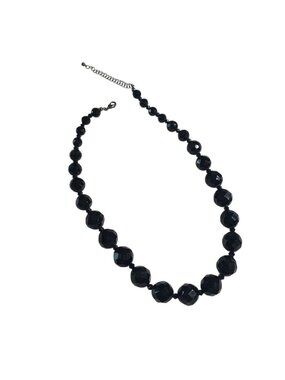 Black Beaded Faceted Glass Crystal Necklace Clasp Elegant Jewelry Formal Gift